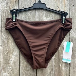 Sunsets California Java Side Shirred Bikini Bottom,Size Medium,NWOT
